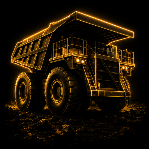 Gold line illustration of a mining haul truck